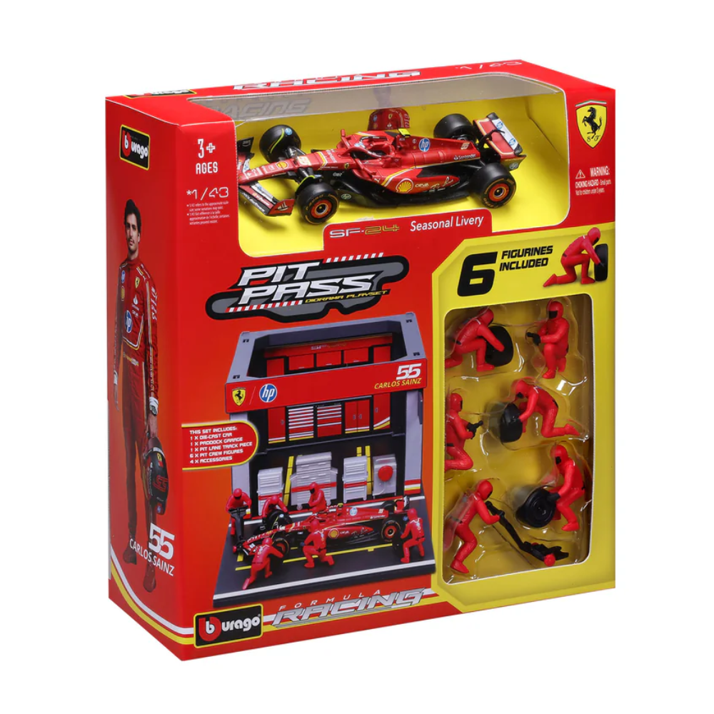 Bburago F1 Ferrari F1 Team SF-24 2024 Pit Pass Diorama Carlos Sainz 1/43 Scale