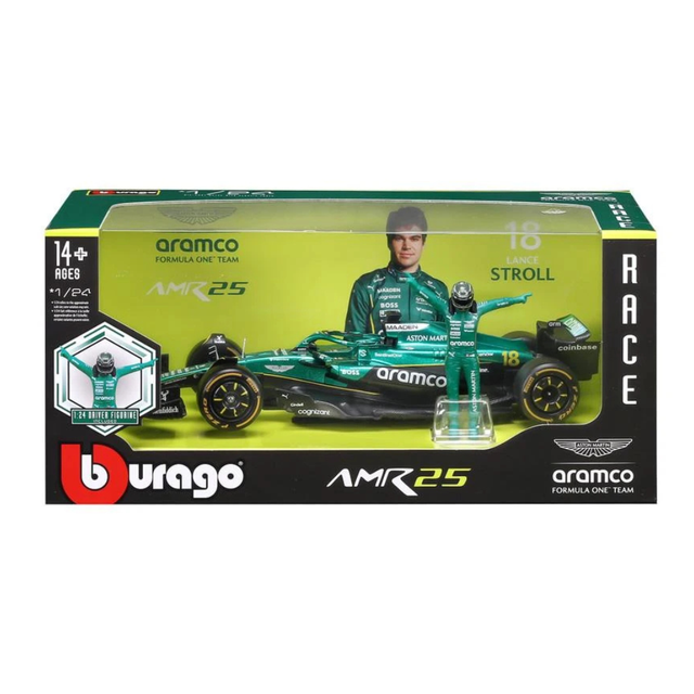 Bburago F1 Aston Martin F1 Team AMR24 With Driver Figure Lance Stroll 1/24 Scale Model