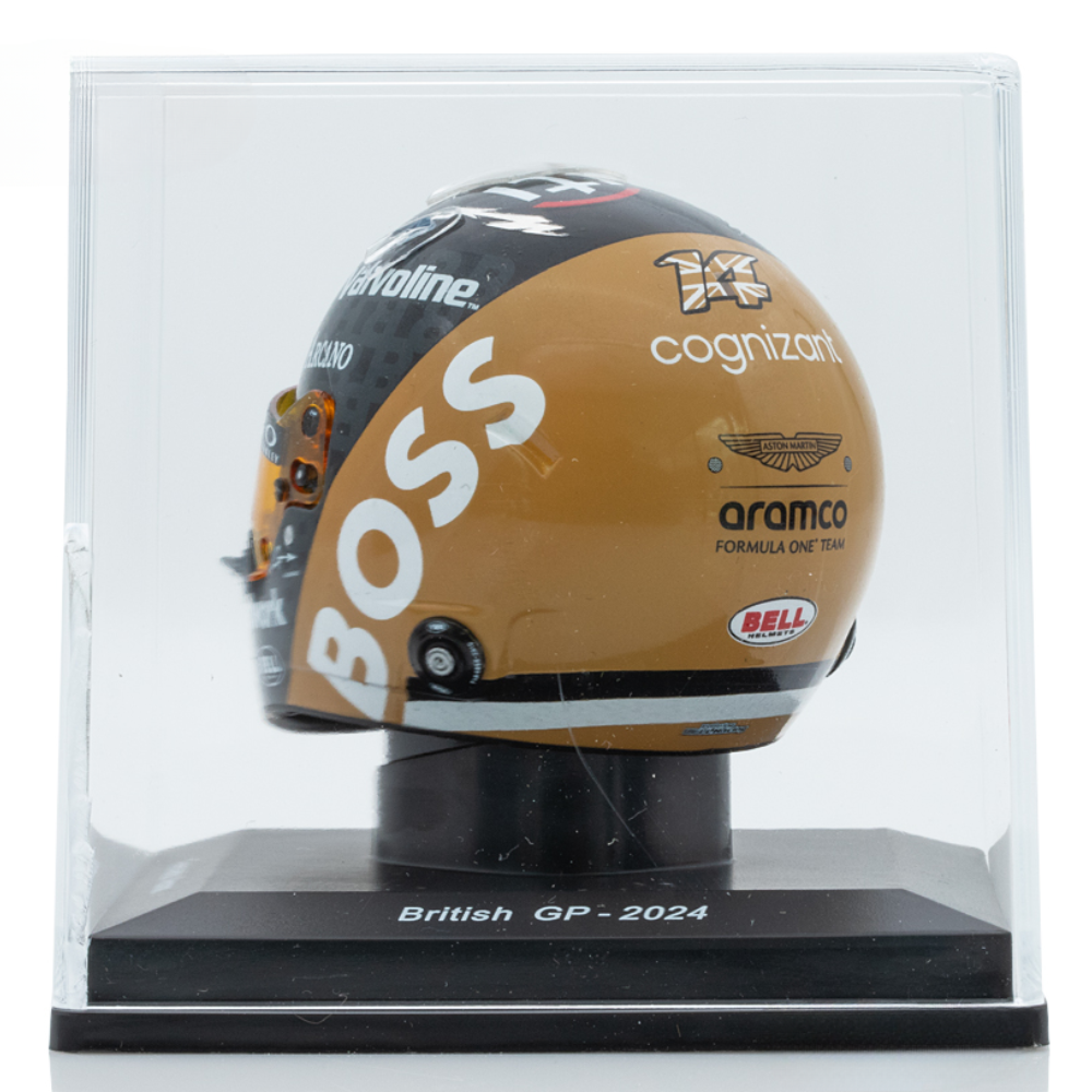 Spark Models F1 Aston Martin Aramco F1 Team - Fernando Alonso - British GP 2024 Mini Replica Helmet 1/5 Scale Model