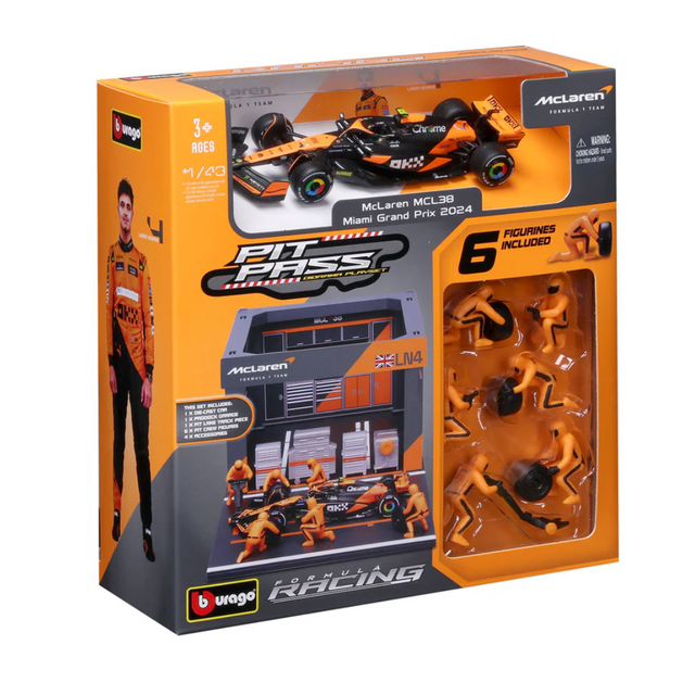 Bburago F1 Mclaren F1 Team MCL38 2024 Pit Pass Diorama Lando Norris 1/43 Scale