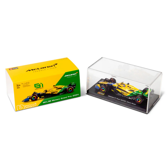 Bburago F1 McLaren F1 MCL38 2024 With Helmet - Oscar Piastri Special Ayrton Senna Livery 1/43 Scale Model