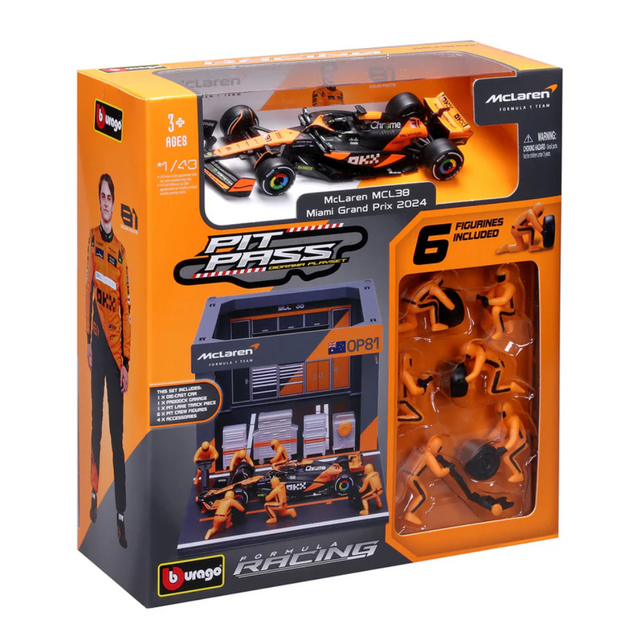 Bburago F1 Mclaren F1 Team MCL38 2024 Pit Pass Diorama Oscar Piastri 1/43 Scale