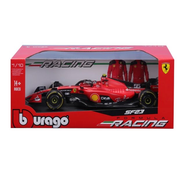 Bburago F1 2023 Ferrari F1 Team SF-23 No.55 - Carlos Sainz With Helmet 1/18 Scale Model