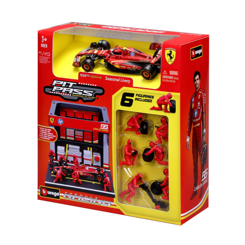 Bburago F1 Ferrari F1 Team SF-24 2024 Pit Pass Diorama Carlos Sainz 1/43 Scale