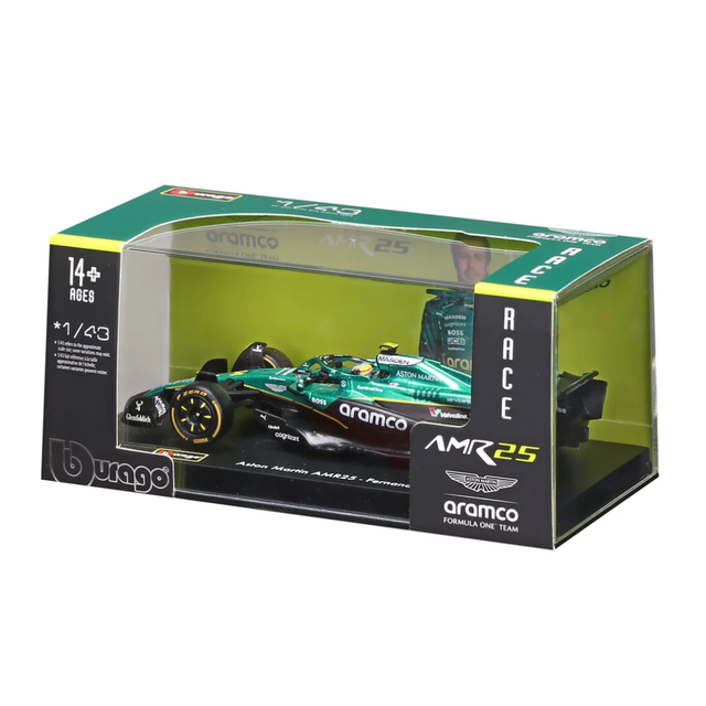 Bburago F1 Aston Martin F1 Team AMR25 2025 Fernando Alonso With Helmet 1/43 Scale Model