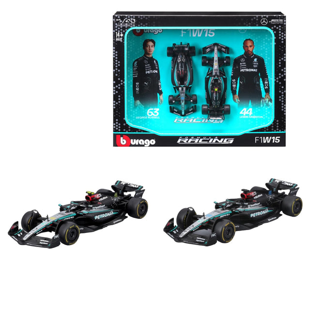Bburago F1 Mercedes F1 Team AMG W15 2024 Two Pack Lewis Hamilton and George Russell 1/43 Scale Model