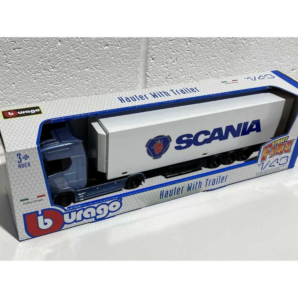 Bburago Street Fire Haulers With Trailer - Scania S730 1/43 Scale Model Truck