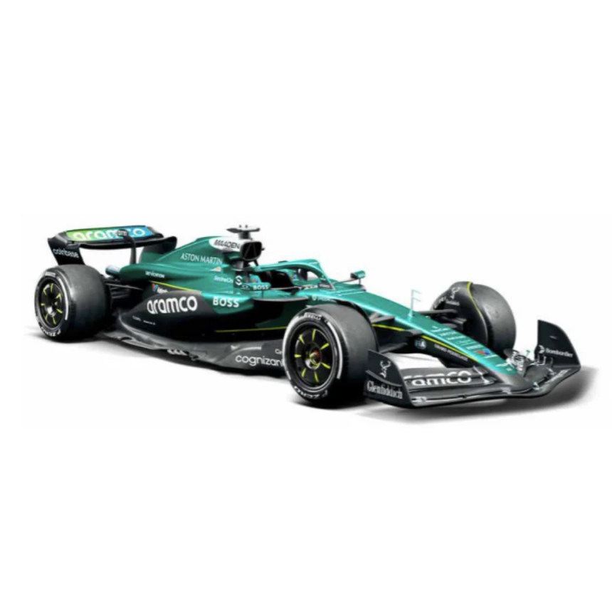 Bburago F1 Aston Martin F1 Team AMR24 With Helmet Fernando Alonso 1/24 Scale Model
