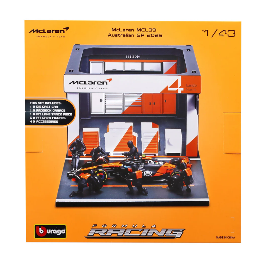 Bburago F1 McLaren F1 Team MCL39 Pit Pass Diorama Lando Norris 1/43 Scale Model