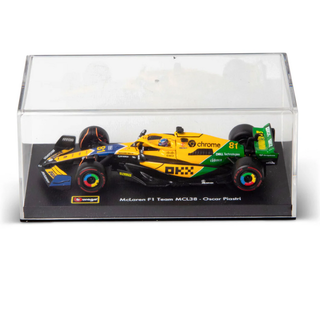 Bburago F1 McLaren F1 MCL38 2024 With Helmet - Oscar Piastri Special Ayrton Senna Livery 1/43 Scale Model