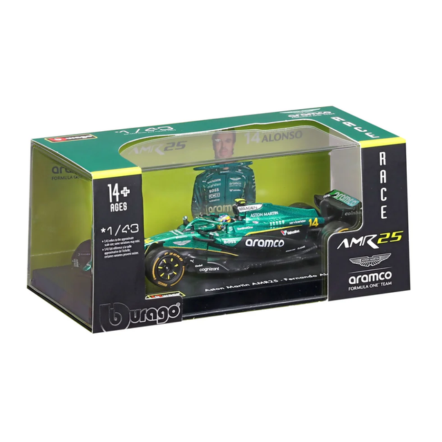 Bburago F1 Aston Martin F1 Team AMR25 2025 Fernando Alonso With Helmet 1/43 Scale Model