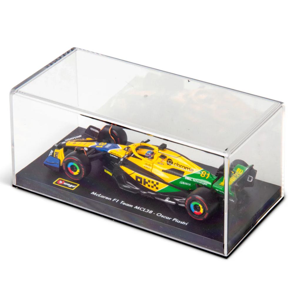 Bburago F1 McLaren F1 MCL38 2024 With Helmet - Oscar Piastri Special Ayrton Senna Livery 1/43 Scale Model