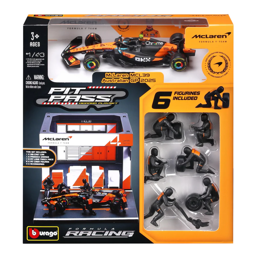 Bburago F1 McLaren F1 Team MCL39 Pit Pass Diorama Lando Norris 1/43 Scale Model