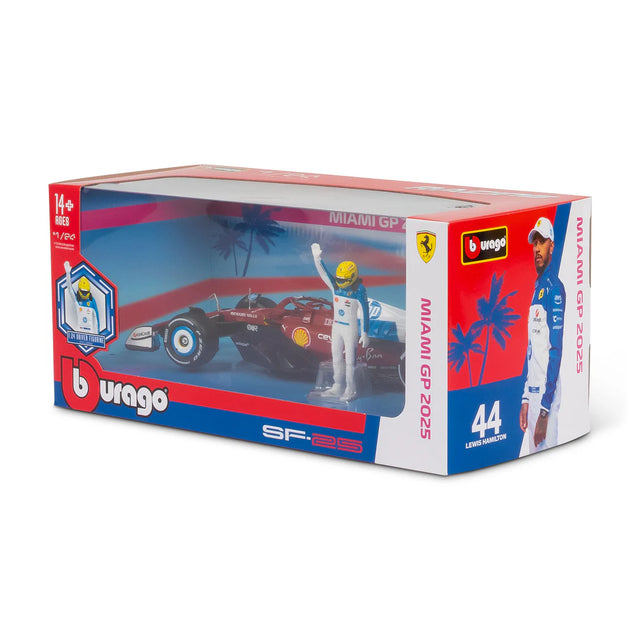 Bburago F1 Ferrari F1 Team SF-25 2025 With Driver Figure Lewis Hamilton Miami GP 1/24 Scale Model