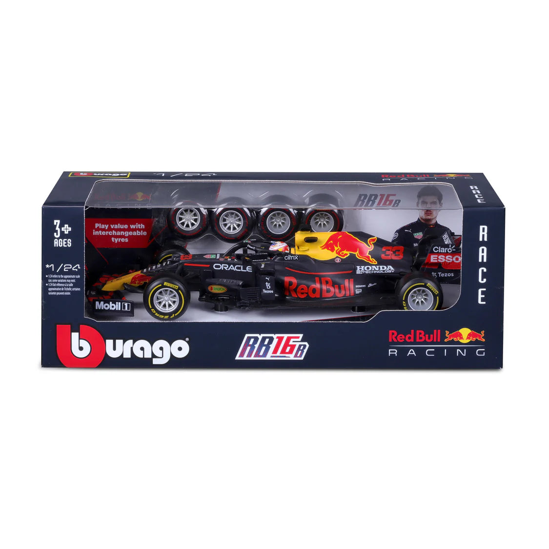 Bburago F1 Red Bull Racing Toy Tyre Changing Racing Car 2021 Max Verstappen Playset 1/24 Scale Model