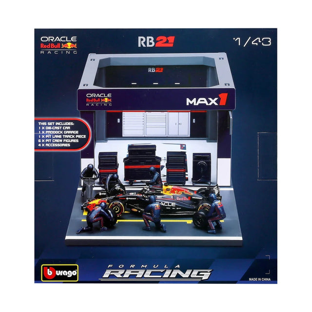 Bburago F1 Red Bull Racing RB21 Pit Pass Diorama Max Verstappen 1/43 Scale Model