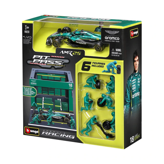 Bburago F1 Aston Martin F1 Team AMR25 Pit Pass Diorama Lance Stroll 1/43 Scale Model