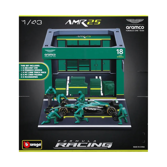 Bburago F1 Aston Martin F1 Team AMR25 Pit Pass Diorama Lance Stroll 1/43 Scale Model