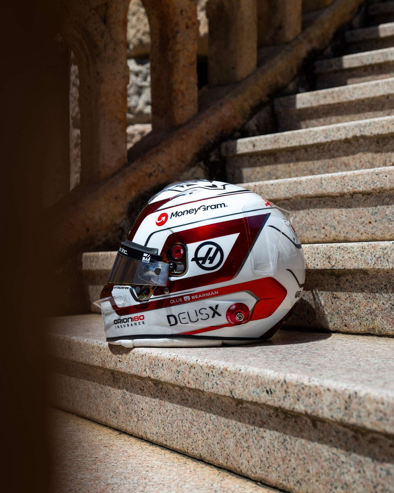 Spark Models F1 MoneyGram Haas F1 Team - Ollie Bearman - Monaco GP 2025 Mini Replica Helmet 1/5 Scale