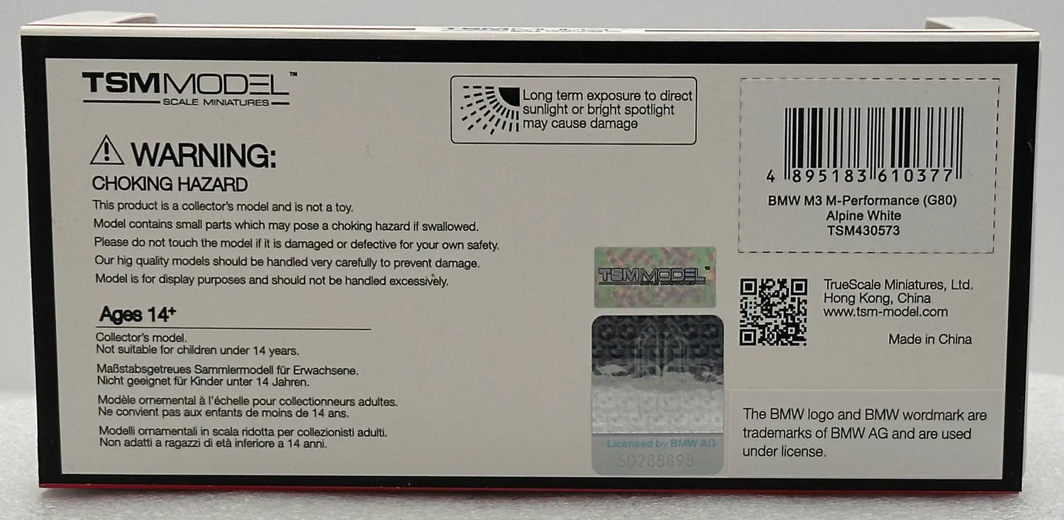 TSM BMW M3 M-Performance (G80) Alpine White 1/43 Scale Model Car