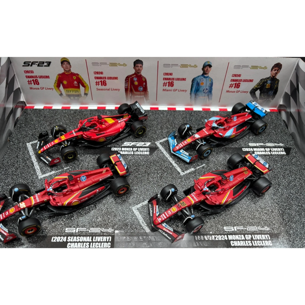Bburago F1 Ferrari F1 Team 4PK Charles Leclerc Highlights Set (4-Car Set) 1/43 Scale Model