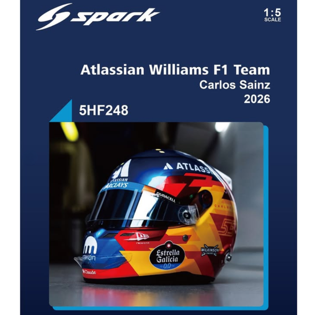 Spark Models F1 Atlassian Williams F1 Team - Carlos Sainz - 2026 1/5 Scale Mini Replica Helmet
