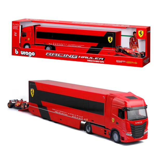 Bburago F1 Ferrari F1 Iveco S-Way 570 Racing Transporter with F1 Car 1/43 Scale Model Truck