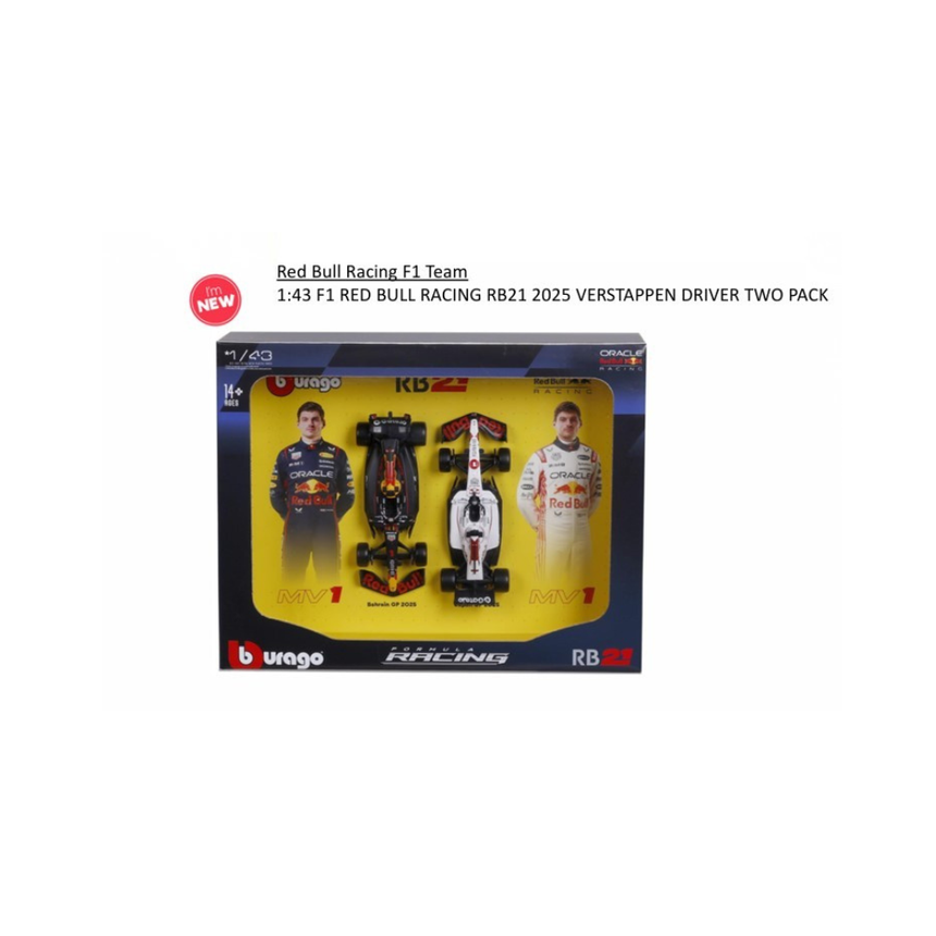 Bburago F1 Red Bull Racing RB21 2025 Max Verstappen Driver Two Pack 1/43 Scale Model
