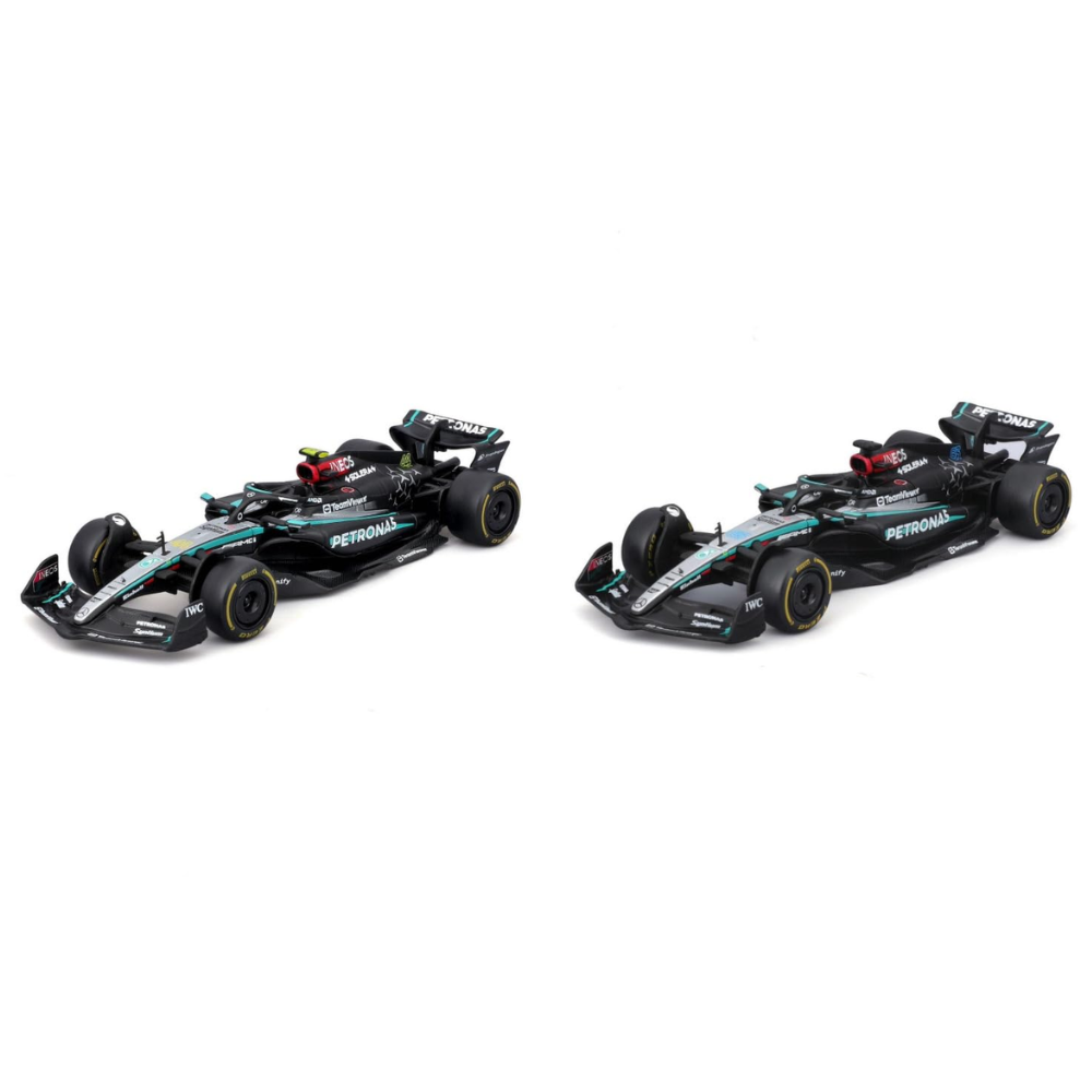 Bburago F1 Mercedes F1 Team AMG W15 2024 Two Pack Lewis Hamilton and George Russell 1/43 Scale Model