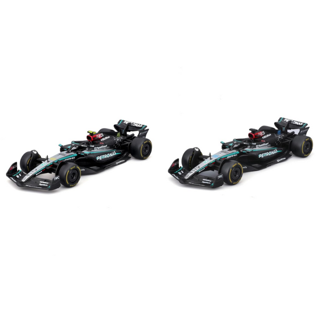 Bburago F1 Mercedes F1 Team AMG W15 2024 Two Pack Lewis Hamilton and George Russell 1/43 Scale Model