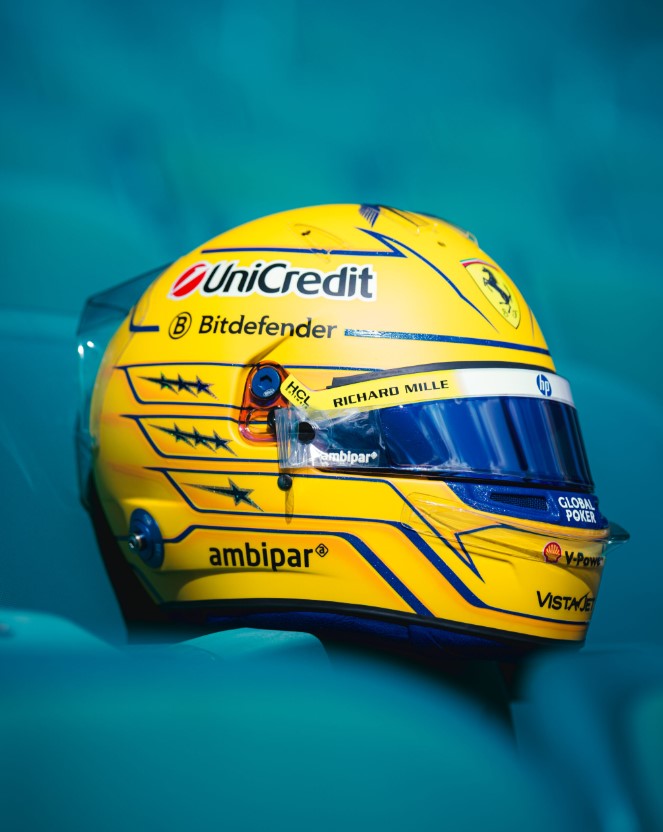 LookSmart F1 Lewis Hamilton – Scuderia Ferrari HP – Miami GP 2025 Mini Replica Helmet 1/5 Scale
