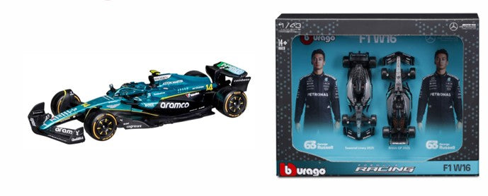 Bburago F1 Aston Martin F1 Team AMR25 2025 Fernando Alonso & Lance Stroll Team Two Pack 1/43 Scale Model