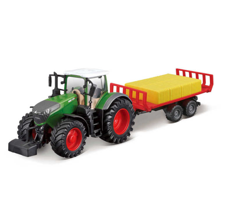 Bburago 10cm Fendt 1050 Vario Tractor With Bale Trailer Toy