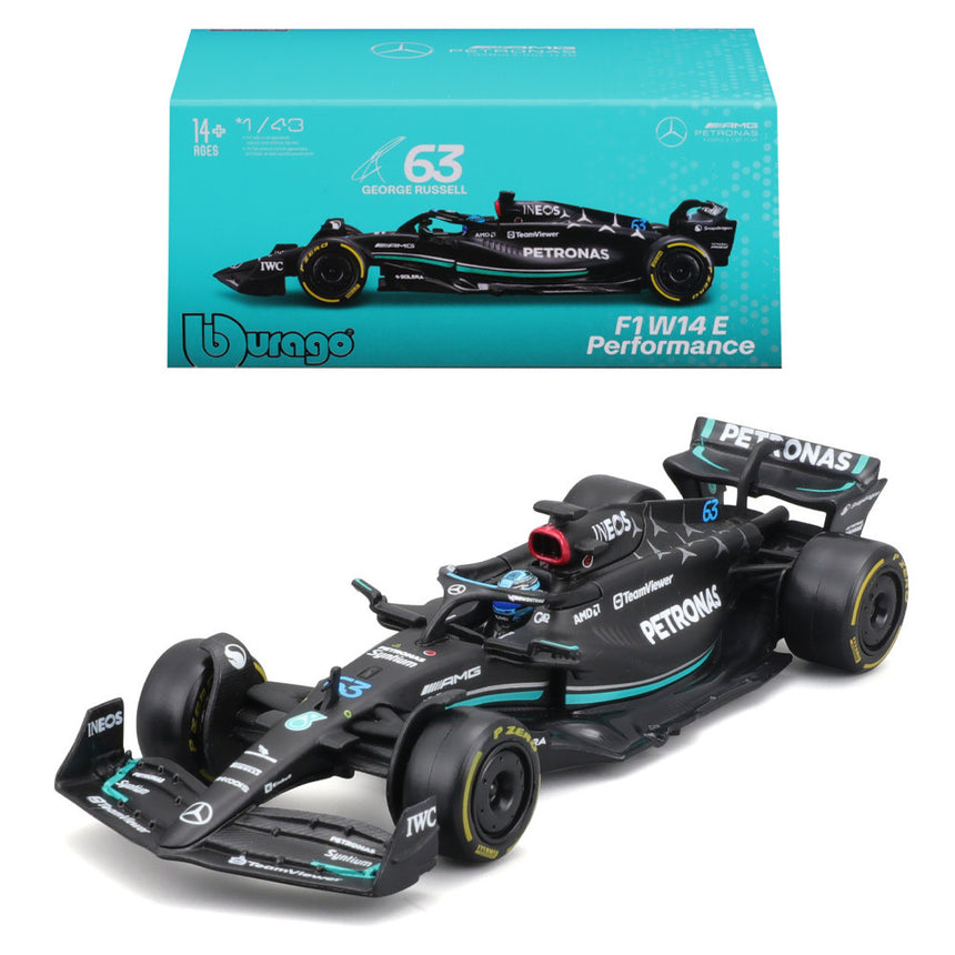 Bburago F1 Mercedes F1 - AMG PETRONAS W14 # 63 2023 With Helmet George Russell 1/43 Model Car B18-38081R