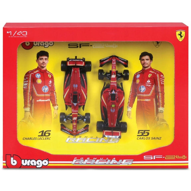 Bburago F1 2024 Ferrari F1 Team SF-24 Two Pack Charles Leclerc and Carlos Sainz 1/43 Scale Model