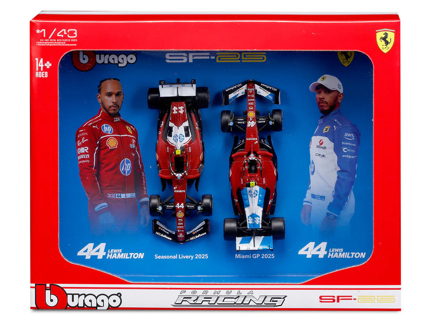 Bburago F1 Ferrari F1 Team SF-25 2025 Lewis Hamilton Driver Two (2) Pack 1/43 Scale Model
