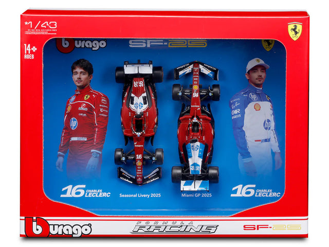 Bburago F1 Ferrari F1 Team SF-25 2025 Charles Leclerc Driver Two (2) Pack 1/43 Scale Model