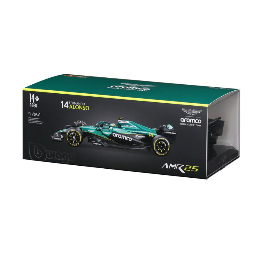 Bburago F1 Aston Martin F1 Team AMR24 With Helmet Fernando Alonso 1/24 Scale Model