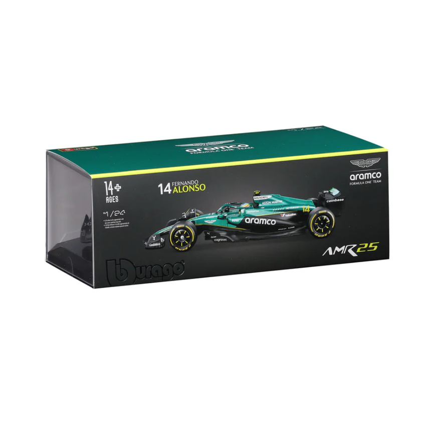 Bburago F1 Aston Martin F1 Team AMR24 With Helmet Fernando Alonso 1/24 Scale Model