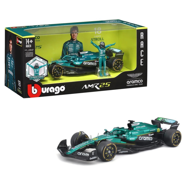 Bburago F1 Aston Martin F1 Team AMR24 With Driver Figure Lance Stroll 1/24 Scale Model