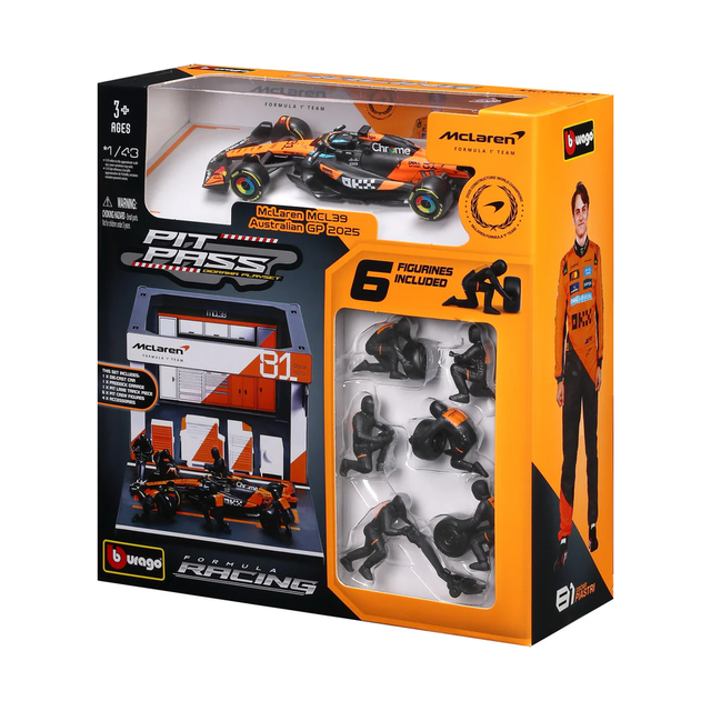 Bburago F1 McLaren F1 Team MCL39 Pit Pass Diorama Oscar Piastri 1/43 Scale Model