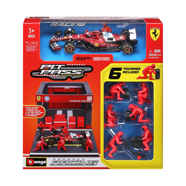 Bburago F1 Ferrari F1 Team SF-25 Pit Pass Diorama Charles Leclerc 1/43 Scale Model