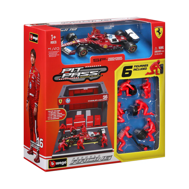 Bburago F1 Ferrari F1 Team SF-25 Pit Pass Diorama Charles Leclerc 1/43 Scale Model