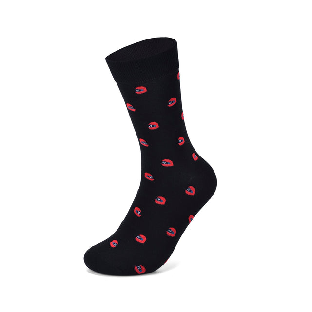 Racing Mad Socks - black crew socks with red racing helmet design