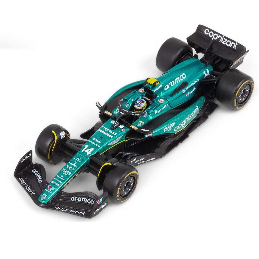 Bburago F1 Aston Martin F1 2023 AMR23 No.14 - Fernando Alonso With Helmet 1/43 Scale