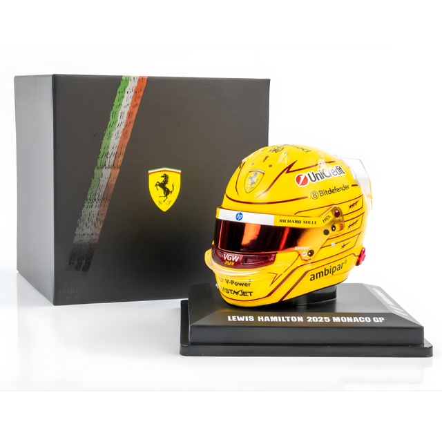 LookSmart F1 Lewis Hamilton – Scuderia Ferrari HP Monaco GP 2025 Mini Replica Helmet 1/5 Scale Model
