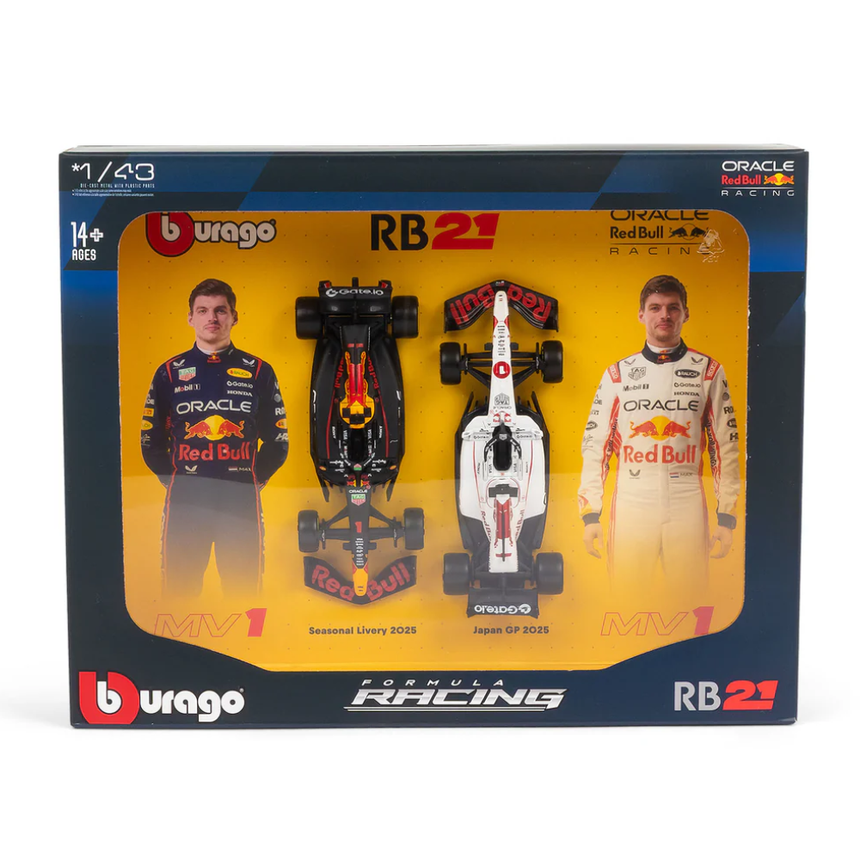 Bburago F1 Red Bull Racing RB21 2025 Max Verstappen Driver Two Pack 1/43 Scale Model