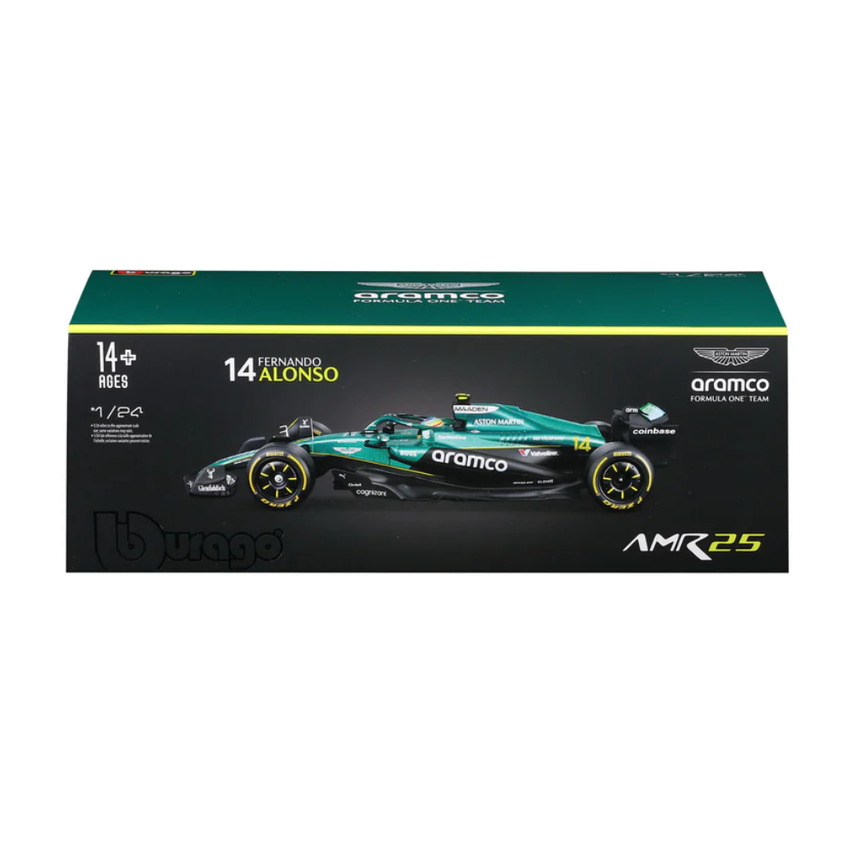 Bburago F1 Aston Martin F1 Team AMR24 With Helmet Fernando Alonso 1/24 Scale Model