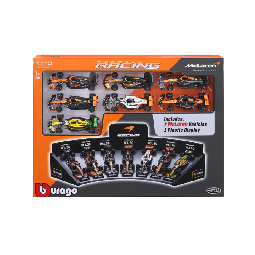 Bburago F1 Mclaren F1 Team Deluxe Gift Set With Display Stand (7-Car Set) 1/43 Scale Model