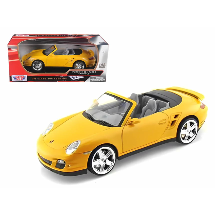 Motormax Porsche 911 997 Turbo Cabriolet 2007 - Yellow 1/18 Scale Model